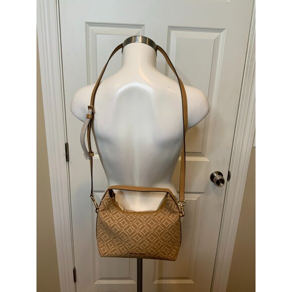 Michael Kors Tan White Logo Embroidered Ember Small Messenger Bag NWT $448 - Picture 2 of 8